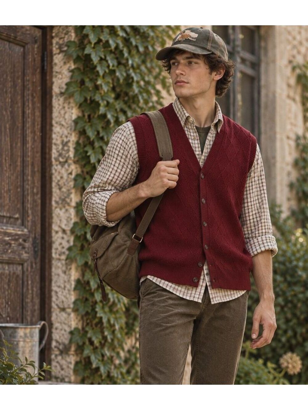 Jantzen Sweater Vest Mens Large Grandpa Cable Knit Button Front Pockets Made USA